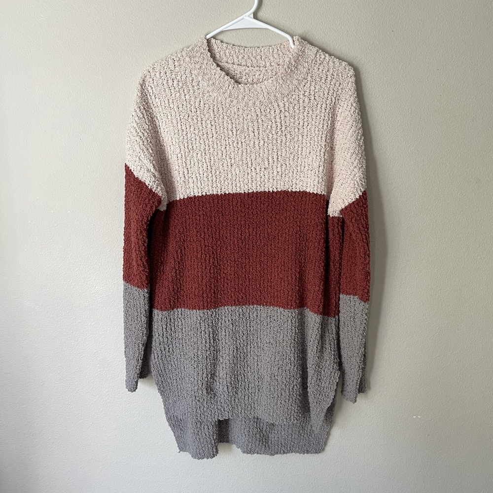 Women’s Knitted Color Block Long Sleeve Sweater L